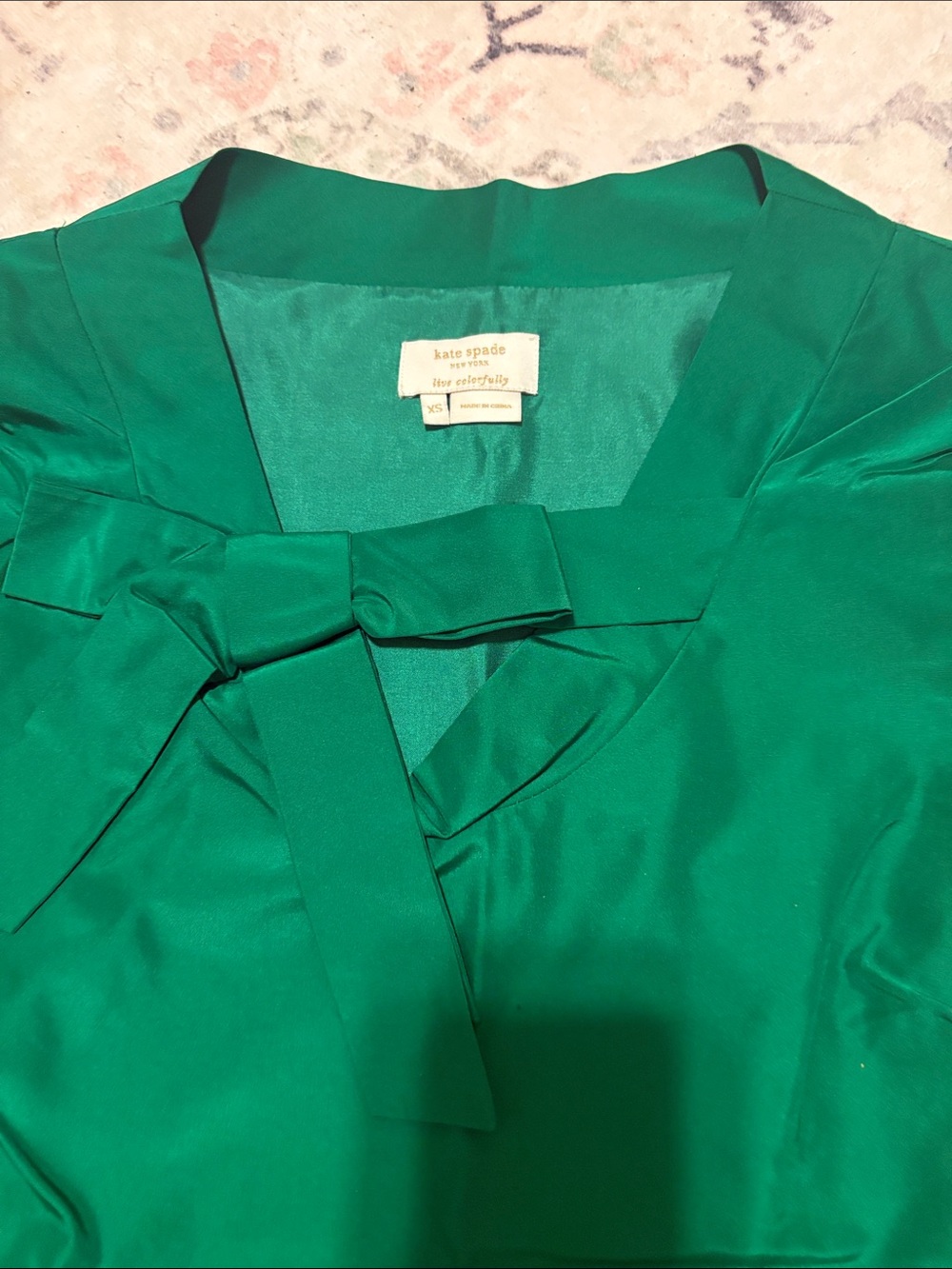 kate spade emerald green bow-neck blouse. Size XS. Like New!